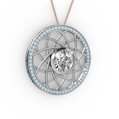 Swarovski ve akuamarin 925 ayar gümüş kolye (40 cm rose altın rolo zincir)
