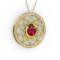 Garnet ve pembe kuvars 18 ayar altın kolye (40 cm altın rolo zincir)