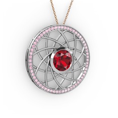 Garnet ve pembe kuvars 925 ayar gümüş kolye (40 cm rose altın rolo zincir)