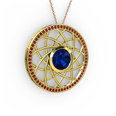 Vanida Kolye - Lab safir ve garnet 925 ayar altın kaplama gümüş kolye (40 cm gümüş rolo zincir) #1232ybz