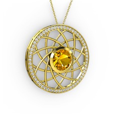 Vanida Kolye - Sitrin ve beyaz zirkon 14 ayar altın kolye (40 cm altın rolo zincir) #124abod