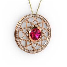 Vanida Kolye - Rodolit garnet ve pırlanta 8 ayar rose altın kolye (0.66 karat, 40 cm gümüş rolo zincir) #124xwky
