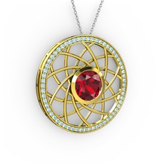 Vanida Kolye - Garnet ve akuamarin 18 ayar altın kolye (40 cm gümüş rolo zincir) #12gayvo