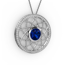 Vanida Kolye - Lab safir ve pırlanta 8 ayar beyaz altın kolye (0.66 karat, 40 cm gümüş rolo zincir) #12gmac6