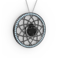 Vanida Kolye - Siyah zirkon ve akuamarin 925 ayar siyah rodyum kaplama gümüş kolye (40 cm beyaz altın rolo zincir) #12jkjkl