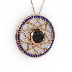 Siyah zirkon ve lab safir 18 ayar rose altın kolye (40 cm gümüş rolo zincir)