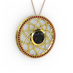 Siyah zirkon ve garnet 14 ayar altın kolye (40 cm gümüş rolo zincir)