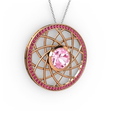 Pembe kuvars ve rodolit garnet 925 ayar rose altın kaplama gümüş kolye (40 cm beyaz altın rolo zincir)