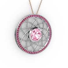 Vanida Kolye - Pembe kuvars ve rodolit garnet 8 ayar beyaz altın kolye (40 cm rose altın rolo zincir) #131tub6