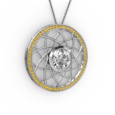 Swarovski ve sitrin 14 ayar beyaz altın kolye (40 cm gümüş rolo zincir)