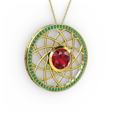 Vanida Kolye - Garnet ve yeşil kuvars 18 ayar altın kolye (40 cm altın rolo zincir) #135jqff