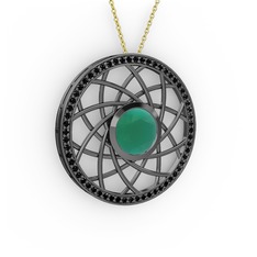 Vanida Kolye - Kök zümrüt ve siyah zirkon 925 ayar siyah rodyum kaplama gümüş kolye (40 cm altın rolo zincir) #1398koj