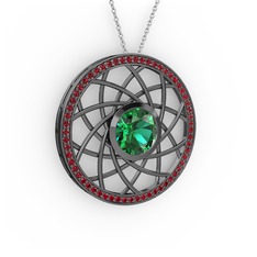 Vanida Kolye - Yeşil kuvars ve garnet 925 ayar siyah rodyum kaplama gümüş kolye (40 cm beyaz altın rolo zincir) #13bt0fn