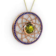 Peridot ve lab safir 925 ayar rose altın kaplama gümüş kolye (40 cm altın rolo zincir)