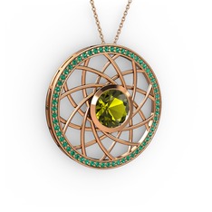 Peridot ve yeşil kuvars 14 ayar rose altın kolye (40 cm rose altın rolo zincir)