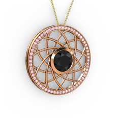 Siyah zirkon ve pembe kuvars 8 ayar rose altın kolye (40 cm altın rolo zincir)