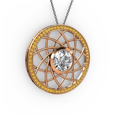 Swarovski ve sitrin 18 ayar rose altın kolye (40 cm gümüş rolo zincir)