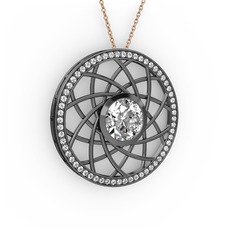 Vanida Kolye - Swarovski ve beyaz zirkon 925 ayar siyah rodyum kaplama gümüş kolye (40 cm rose altın rolo zincir) #141tb27