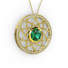 Vanida Kolye - Yeşil kuvars ve pırlanta 8 ayar altın kolye (0.66 karat, 40 cm altın rolo zincir) #143b697