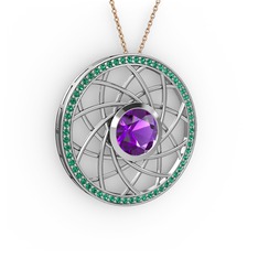 Vanida Kolye - Ametist ve yeşil kuvars 8 ayar beyaz altın kolye (40 cm rose altın rolo zincir) #149dzka