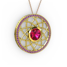 Rodolit garnet ve ametist 8 ayar altın kolye (40 cm rose altın rolo zincir)