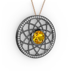 Vanida Kolye - Sitrin ve swarovski 925 ayar siyah rodyum kaplama gümüş kolye (40 cm rose altın rolo zincir) #14acdk5