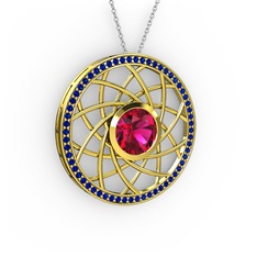 Vanida Kolye - Rodolit garnet ve lab safir 925 ayar altın kaplama gümüş kolye (40 cm beyaz altın rolo zincir) #14czl94