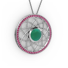 Vanida Kolye - Kök zümrüt ve rodolit garnet 14 ayar beyaz altın kolye (40 cm gümüş rolo zincir) #14hsueu