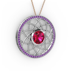 Vanida Kolye - Rodolit garnet ve ametist 925 ayar gümüş kolye (40 cm rose altın rolo zincir) #14jp9yu