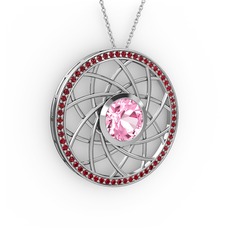Vanida Kolye - Pembe kuvars ve garnet 18 ayar beyaz altın kolye (40 cm beyaz altın rolo zincir) #14oe5r8