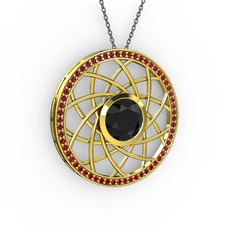 Vanida Kolye - Siyah zirkon ve garnet 8 ayar altın kolye (40 cm gümüş rolo zincir) #14pbcez