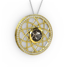 Vanida Kolye - Dumanlı kuvars ve beyaz zirkon 14 ayar altın kolye (40 cm beyaz altın rolo zincir) #14sa7zl