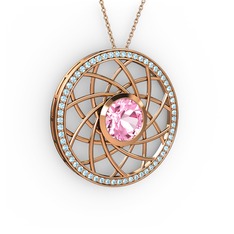 Vanida Kolye - Pembe kuvars ve akuamarin 18 ayar rose altın kolye (40 cm rose altın rolo zincir) #155ll6j