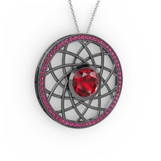 Garnet ve rodolit garnet 925 ayar siyah rodyum kaplama gümüş kolye (40 cm gümüş rolo zincir)