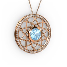 Vanida Kolye - Akuamarin ve swarovski 925 ayar rose altın kaplama gümüş kolye (40 cm gümüş rolo zincir) #15blpew