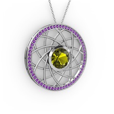 Vanida Kolye - Peridot ve ametist 8 ayar beyaz altın kolye (40 cm gümüş rolo zincir) #15rch66