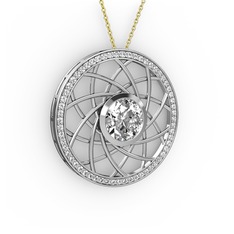 Vanida Kolye - Beyaz zirkon 14 ayar beyaz altın kolye (40 cm gümüş rolo zincir) #15w615i