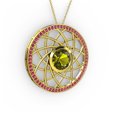 Peridot ve rodolit garnet 14 ayar altın kolye (40 cm altın rolo zincir)