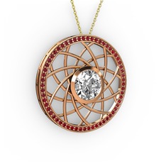 Vanida Kolye - Beyaz zirkon ve garnet 8 ayar rose altın kolye (40 cm altın rolo zincir) #1686xbo