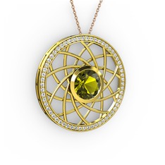 Peridot ve beyaz zirkon 925 ayar altın kaplama gümüş kolye (40 cm gümüş rolo zincir)