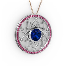Lab safir ve rodolit garnet 8 ayar beyaz altın kolye (40 cm rose altın rolo zincir)