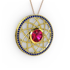 Rodolit garnet ve lab safir 8 ayar altın kolye (40 cm rose altın rolo zincir)