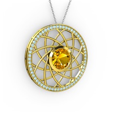 Vanida Kolye - Sitrin ve akuamarin 14 ayar altın kolye (40 cm gümüş rolo zincir) #16rs9gh