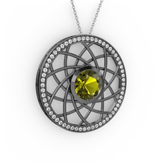 Vanida Kolye - Peridot ve beyaz zirkon 925 ayar siyah rodyum kaplama gümüş kolye (40 cm beyaz altın rolo zincir) #16z0rfa
