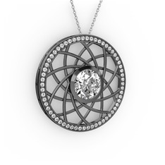 Vanida Kolye - Beyaz zirkon ve swarovski 925 ayar siyah rodyum kaplama gümüş kolye (40 cm beyaz altın rolo zincir) #174vlz2