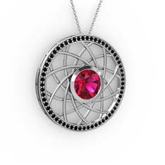 Vanida Kolye - Rodolit garnet ve siyah zirkon 925 ayar gümüş kolye (40 cm beyaz altın rolo zincir) #177lmi9