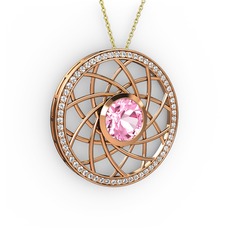 Vanida Kolye - Pembe kuvars ve beyaz zirkon 8 ayar rose altın kolye (40 cm gümüş rolo zincir) #17c810a