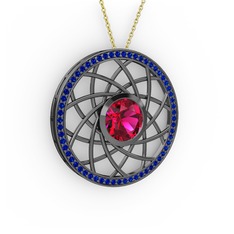 Vanida Kolye - Rodolit garnet ve lab safir 925 ayar siyah rodyum kaplama gümüş kolye (40 cm altın rolo zincir) #17dzgtt