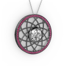Vanida Kolye - Swarovski ve rodolit garnet 925 ayar siyah rodyum kaplama gümüş kolye (40 cm beyaz altın rolo zincir) #17i0umi