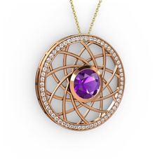 Vanida Kolye - Ametist ve beyaz zirkon 14 ayar rose altın kolye (40 cm altın rolo zincir) #17ty26s